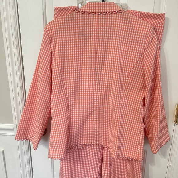 Focus 2000 Size 10/12 Gingham Coral Orange  Blazer & Crop Pants Suit Set - Picture 5 of 11
